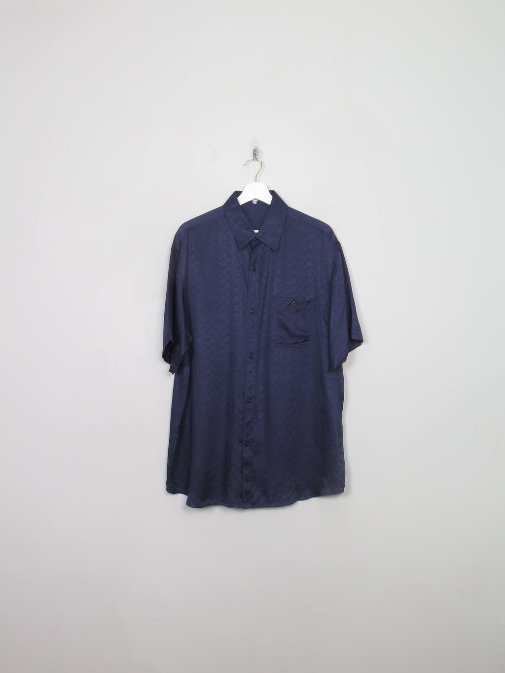 Men's Vintage Jacquard Textured Silk Navy Shirt  L