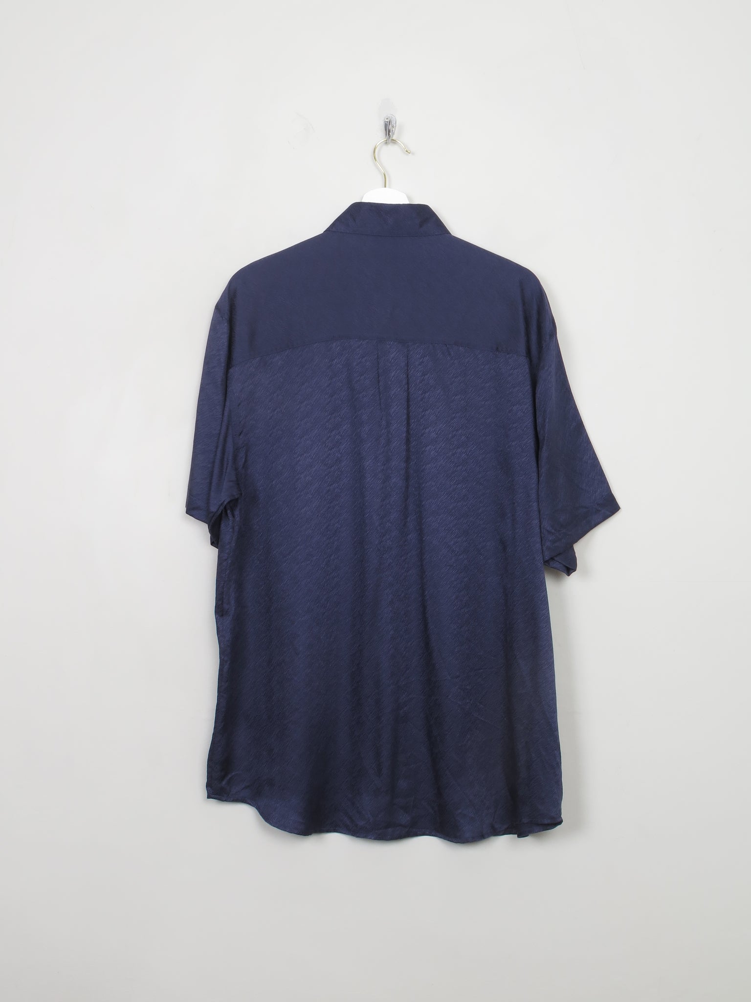 Men's Vintage Jacquard Textured Silk Navy Shirt  L