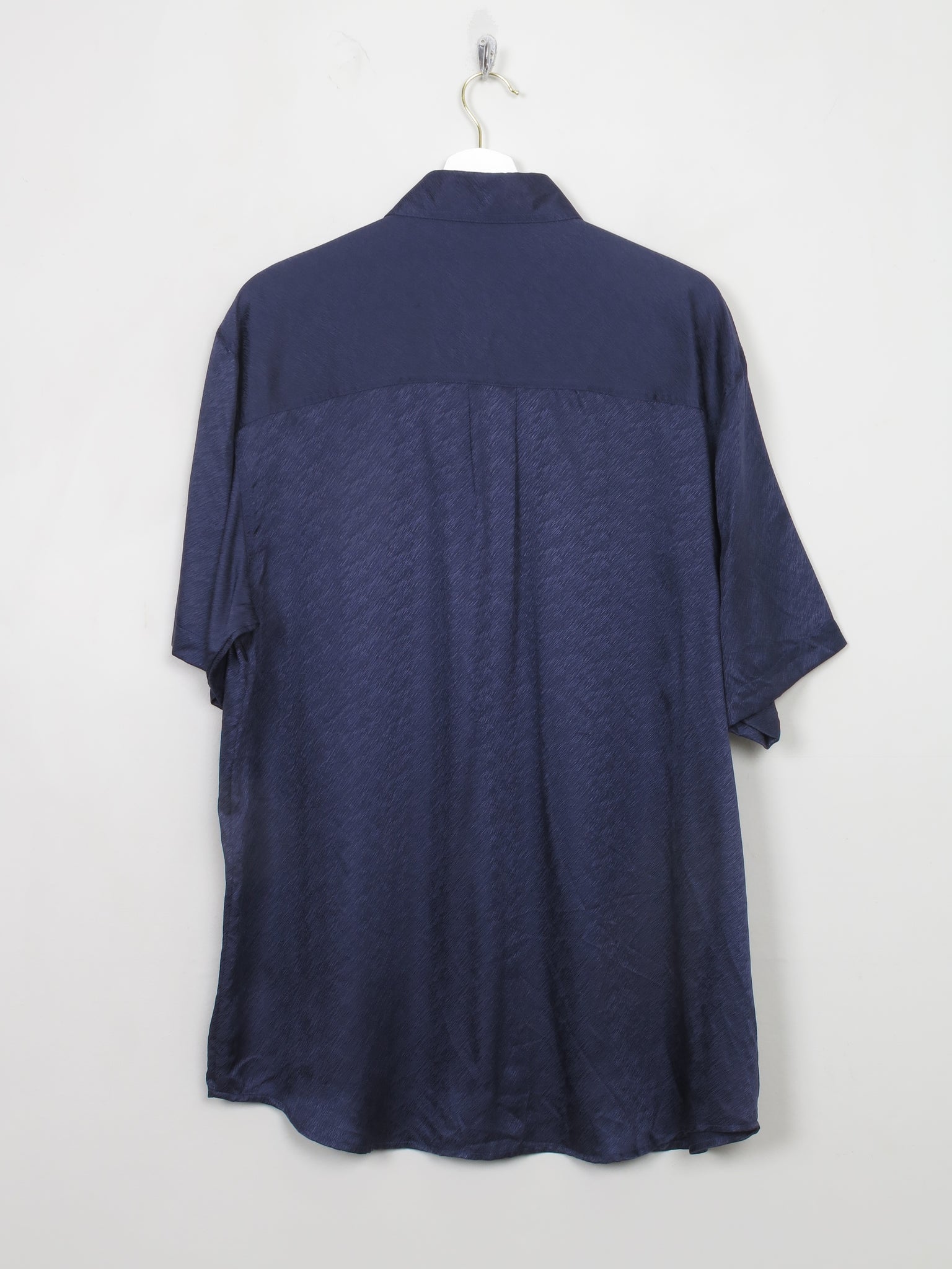 Men's Vintage Jacquard Textured Silk Navy Shirt  L