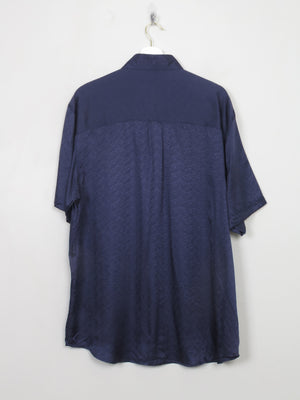 Men's Vintage Jacquard Textured Silk Navy Shirt  L