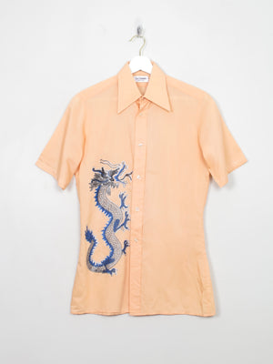 Men's Vintage Peach Dragon Print Shirt XS