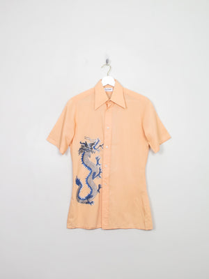 Men's Vintage Peach Dragon Print Shirt XS