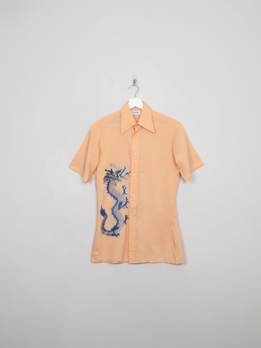 Men's Vintage Peach Dragon Print Shirt XS