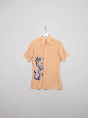 Men's Vintage Peach Dragon Print Shirt XS