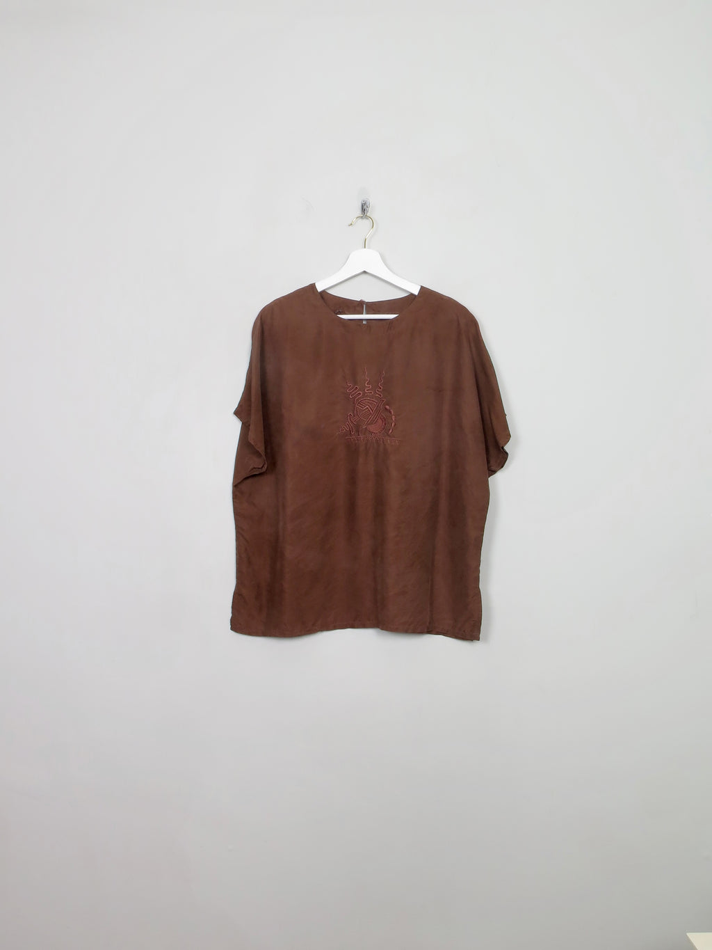 Women's Vintage Brown Silk Top M/L