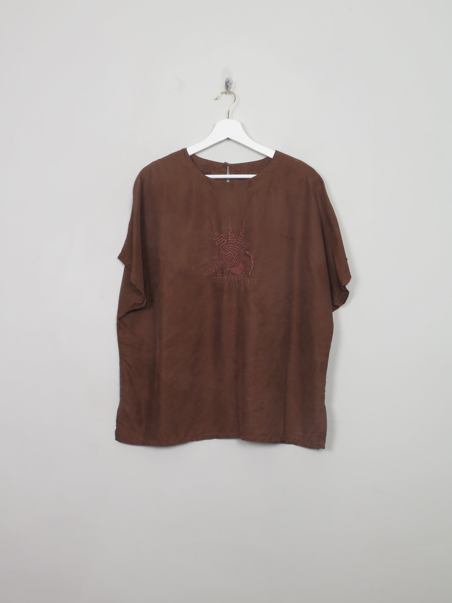 Women's Vintage Brown Silk Top M/L
