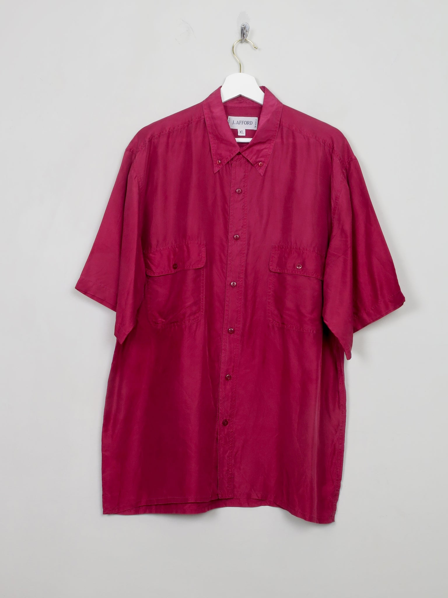 Men's Vintage Pink Silk Shirt Short Sleeved XL