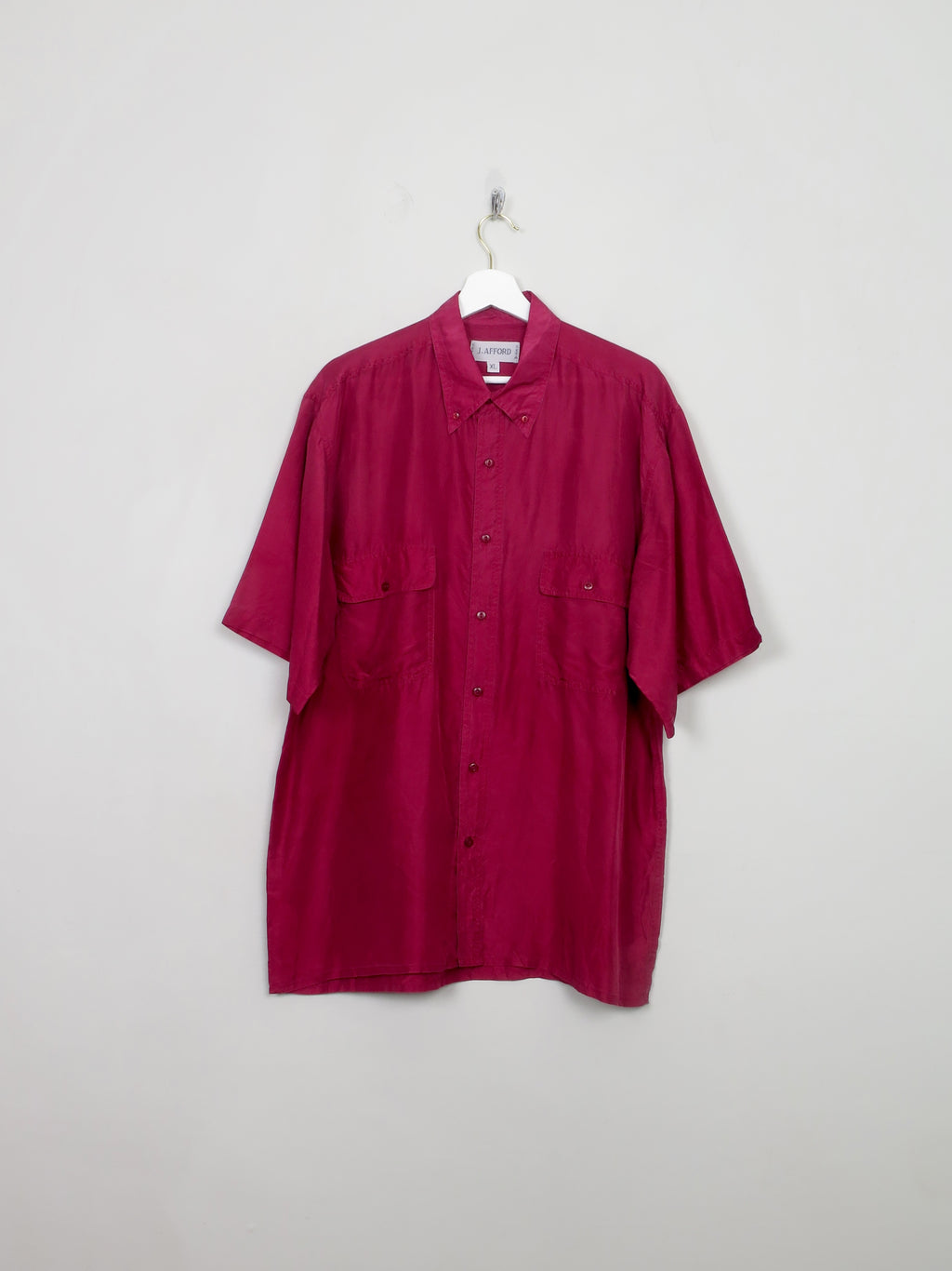 Men's Vintage Pink Silk Shirt Short Sleeved XL