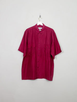 Men's Vintage Pink Silk Shirt Short Sleeved XL