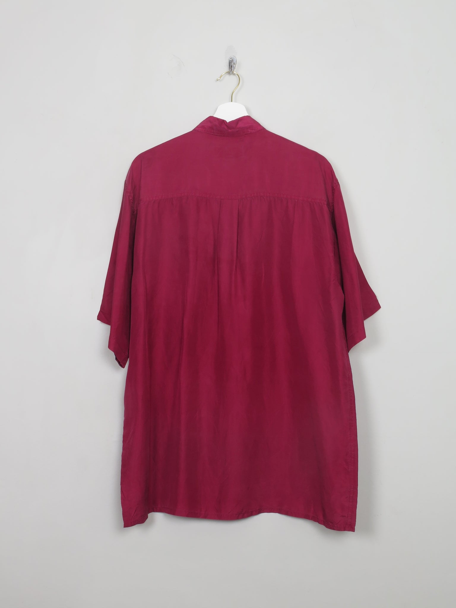 Men's Vintage Pink Silk Shirt Short Sleeved XL