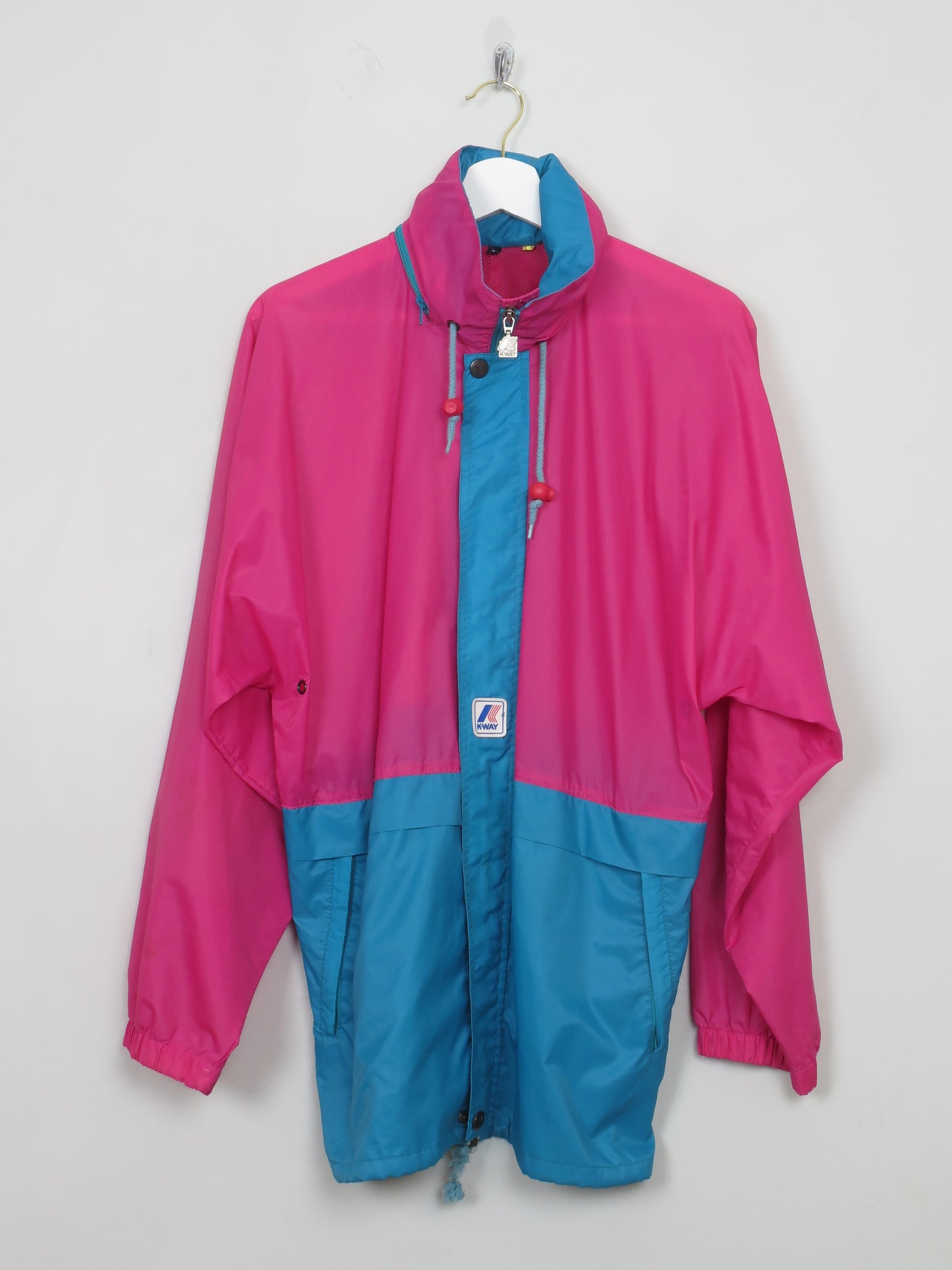 Men's Vintage Pink & Green K-Way Jacket S/M
