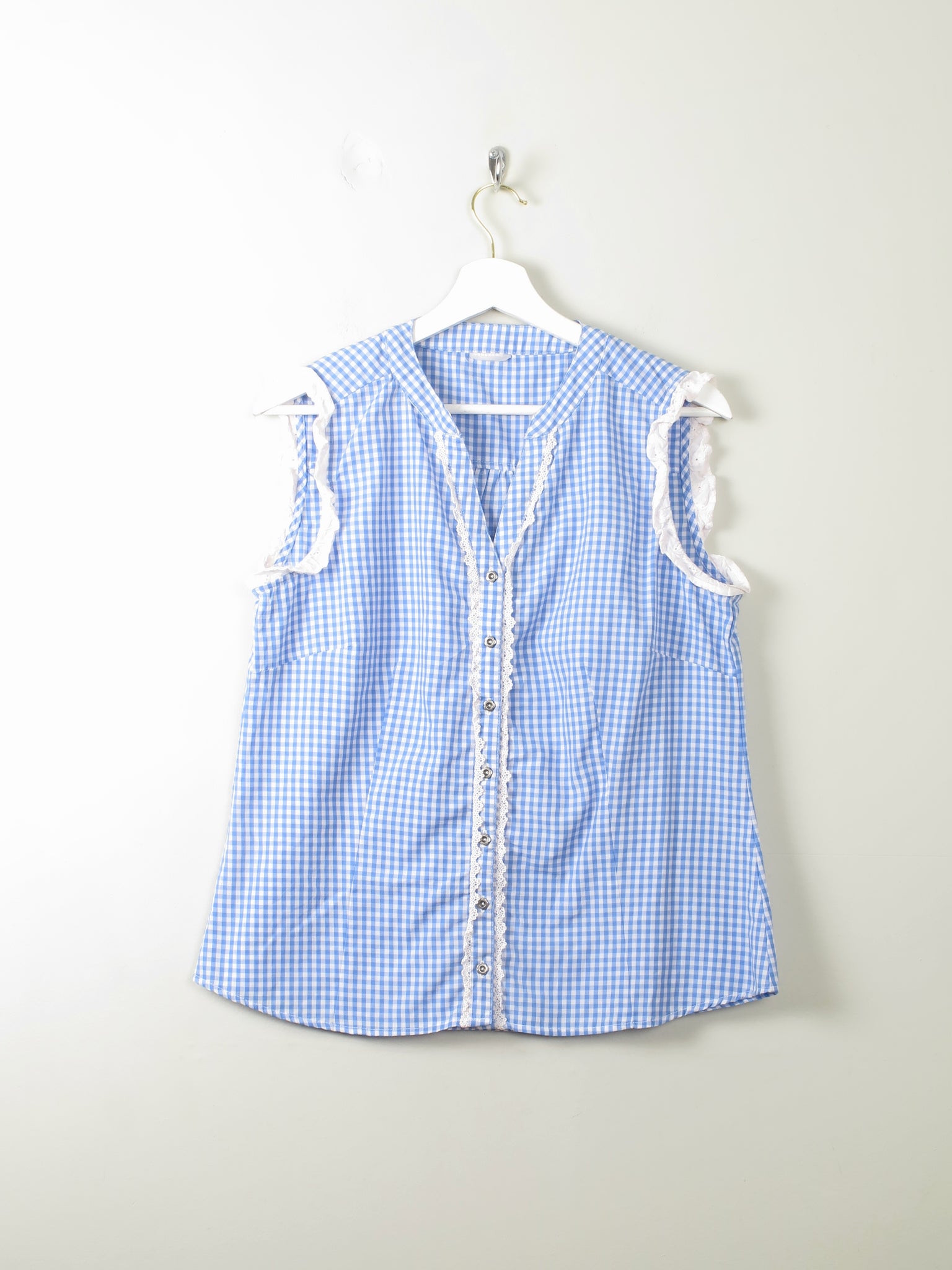 Women's Vintage Gingham Sleeveless Blouse M/L - The Harlequin