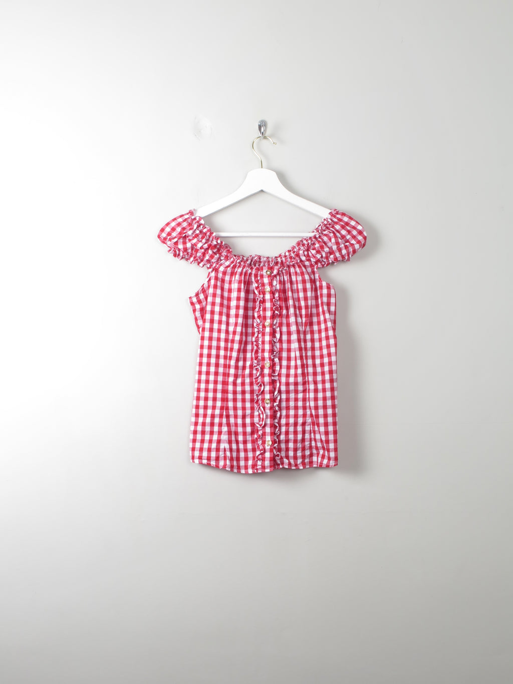 Vintage Red & White Check Top S - The Harlequin