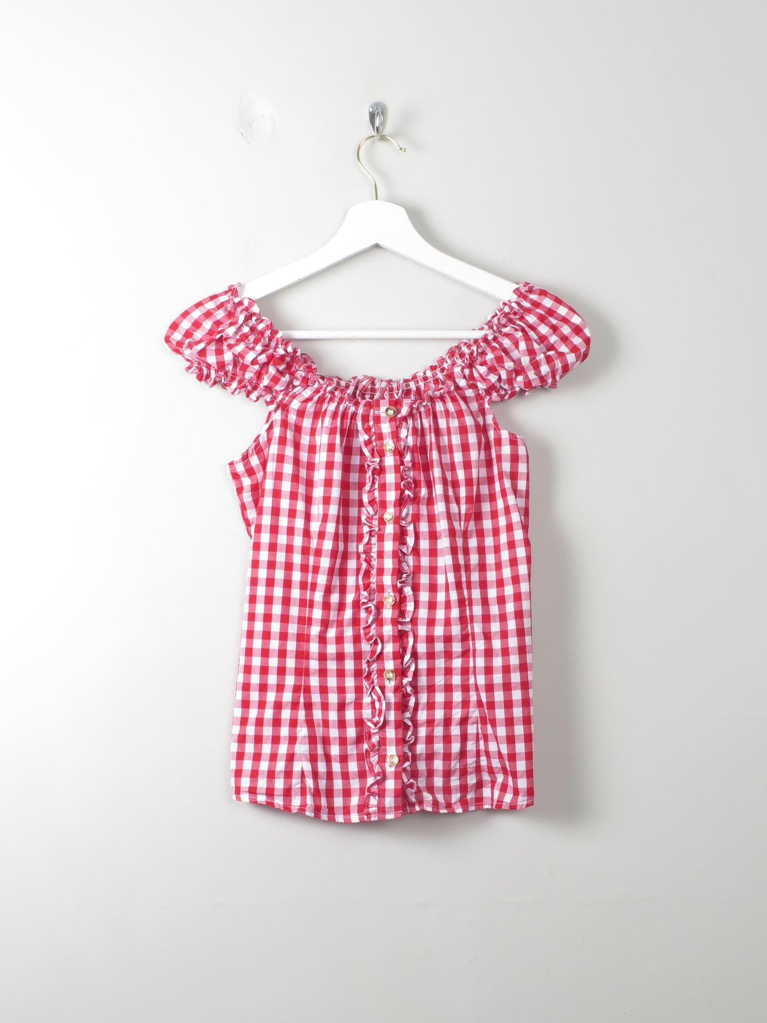 Vintage Red & White Check Top S - The Harlequin