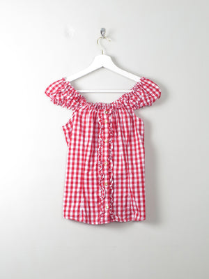 Vintage Red & White Check Top S - The Harlequin