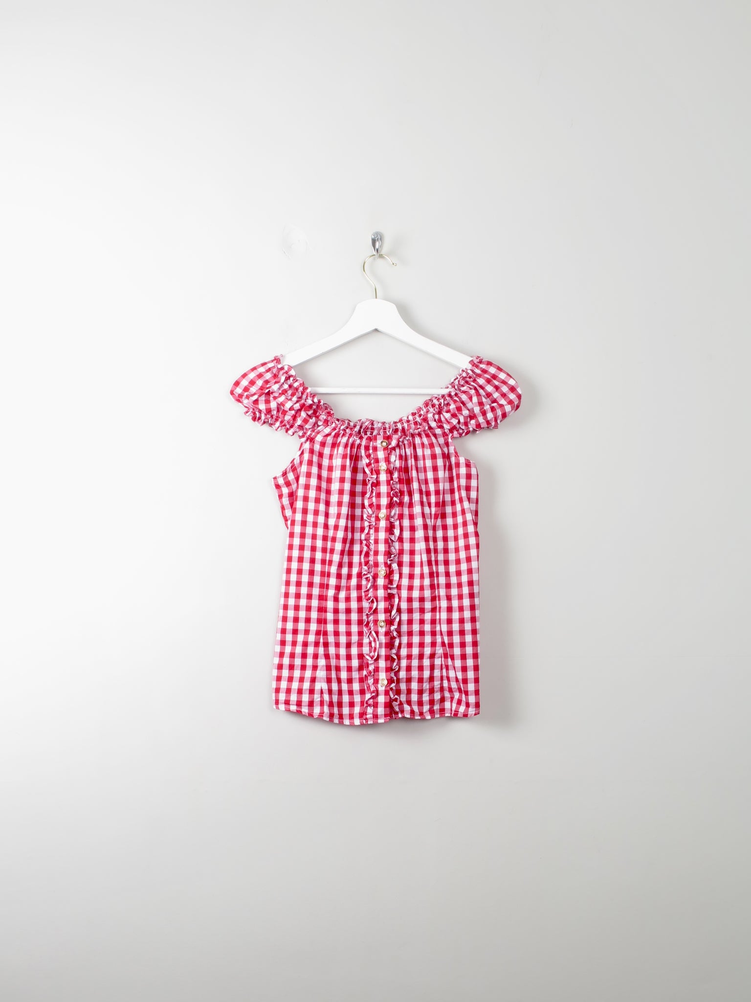 Vintage Red & White Check Top S - The Harlequin