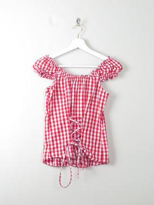 Vintage Red & White Check Top S - The Harlequin