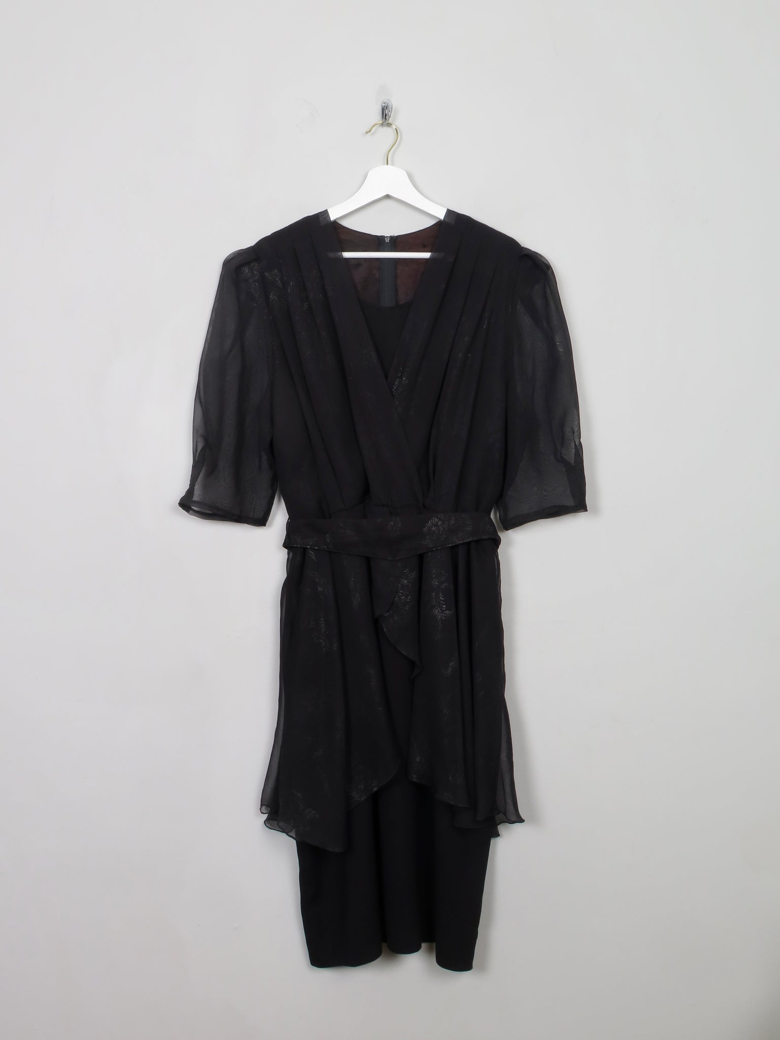 Vintage Black 1980s Peplum Dress L
