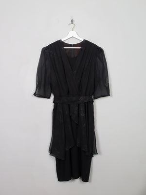 Vintage Black 1980s Peplum Dress L
