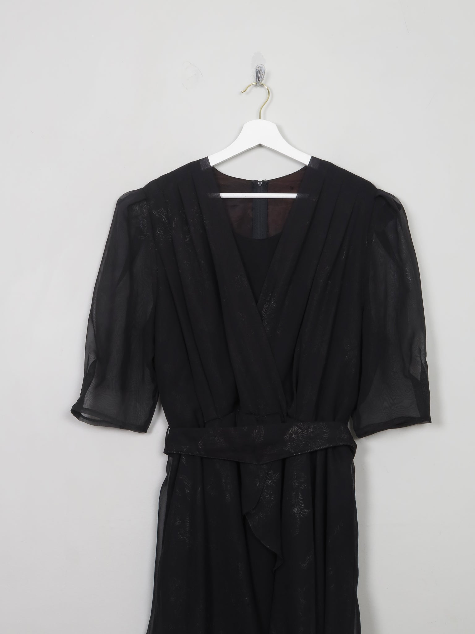 Vintage Black 1980s Peplum Dress L