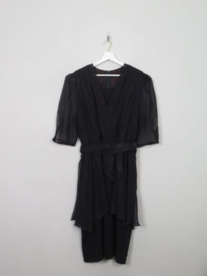 Vintage Black 1980s Peplum Dress L