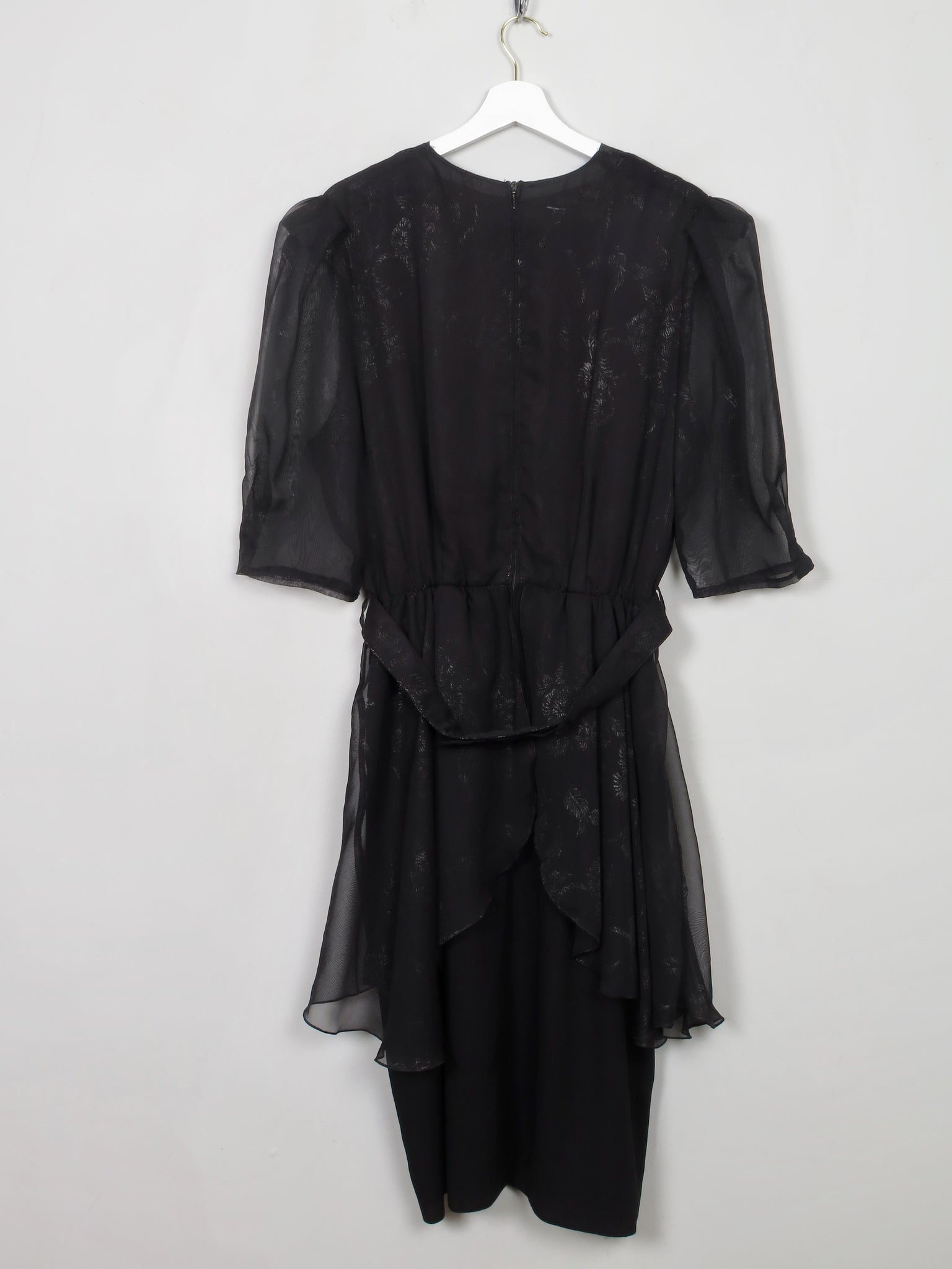 Vintage Black 1980s Peplum Dress L