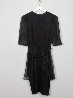 Vintage Black 1980s Peplum Dress L