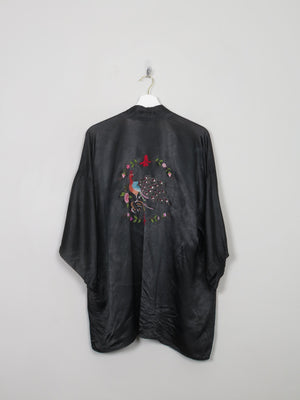 Women's Vintage Black Chinese Satin Kimono Jacket S/M
