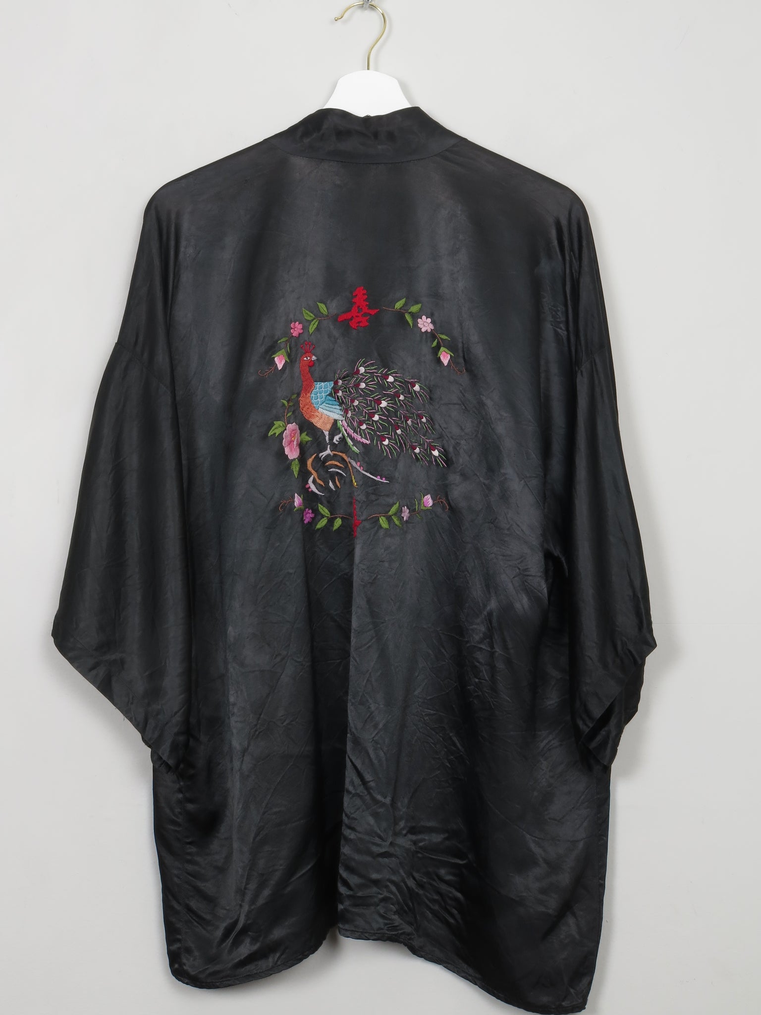 Women's Vintage Black Chinese Satin Kimono Jacket S/M