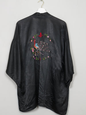 Women's Vintage Black Chinese Satin Kimono Jacket S/M