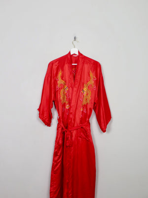 Women's Vintage Red Silk Chinese Dressing Gown S-L - The Harlequin