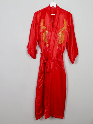 Women's Vintage Red Silk Chinese Dressing Gown S-L - The Harlequin