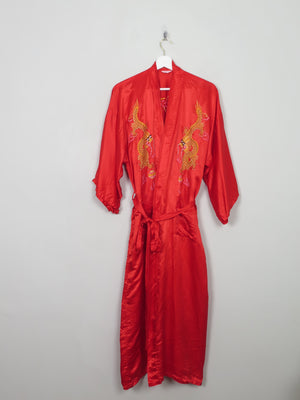 Women's Vintage Red Silk Chinese Dressing Gown S-L - The Harlequin