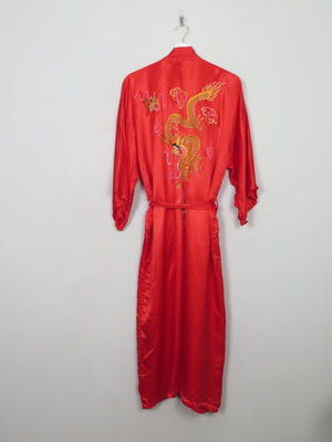 Women's Vintage Red Silk Chinese Dressing Gown S-L - The Harlequin