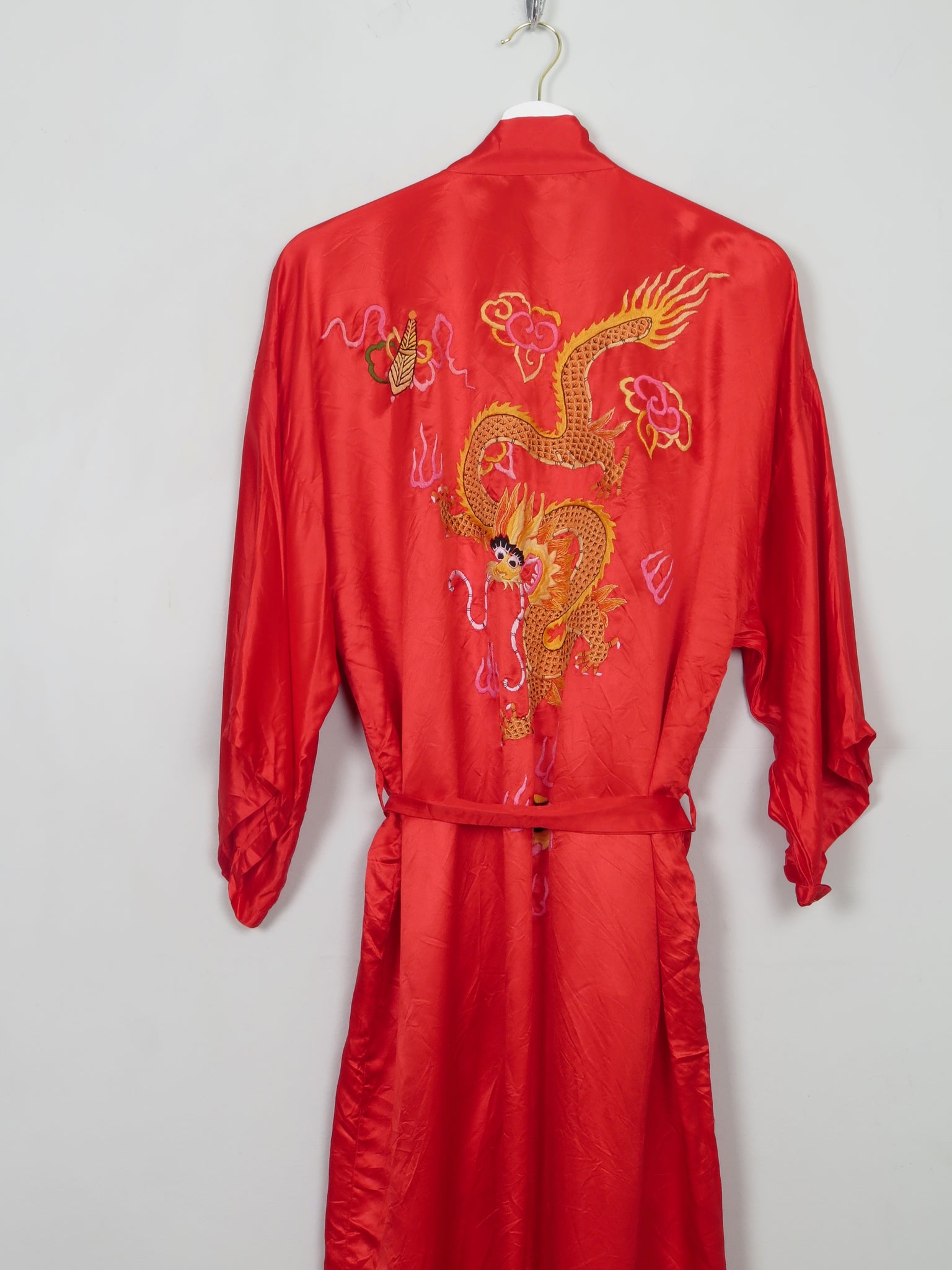 Women's Vintage Red Silk Chinese Dressing Gown S-L - The Harlequin