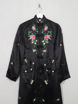 Vintage Chinese Hand Embroidered Silk Black Duster Maxi Coat XXS/6
