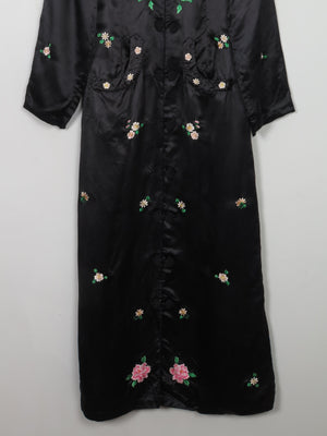 Vintage Chinese Hand Embroidered Silk Black Duster Maxi Coat XXS/6