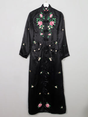 Vintage Chinese Hand Embroidered Silk Black Duster Maxi Coat XXS/6