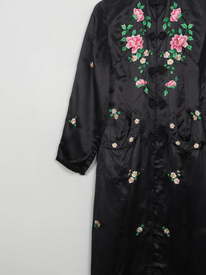 Vintage Chinese Hand Embroidered Silk Black Duster Maxi Coat XXS/6