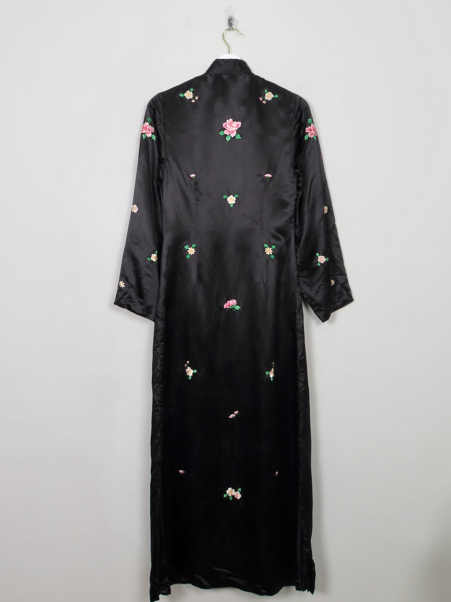 Vintage Chinese Hand Embroidered Silk Black Duster Maxi Coat XXS/6