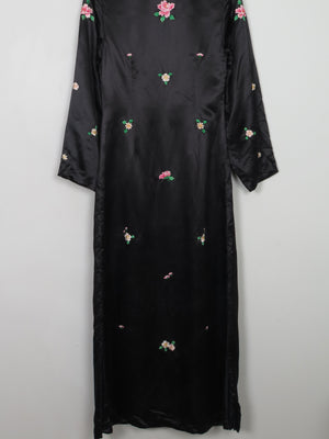 Vintage Chinese Hand Embroidered Silk Black Duster Maxi Coat XXS/6