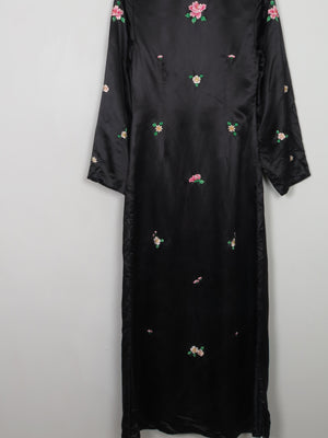 Vintage Chinese Hand Embroidered Silk Black Duster Maxi Coat XXS/6