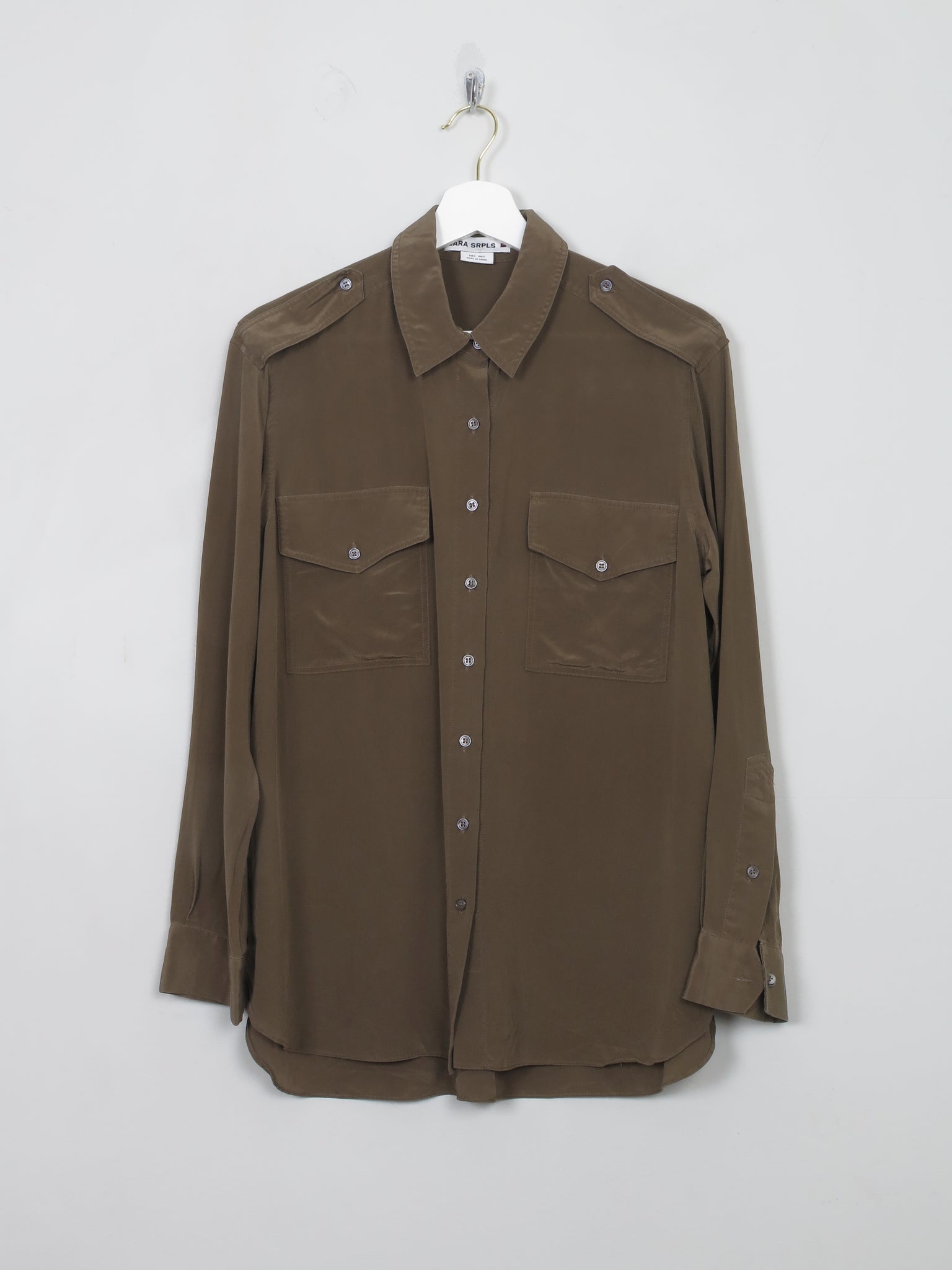 Women's Green Silk Zara Surplus Army Style Blouse S/M - The Harlequin