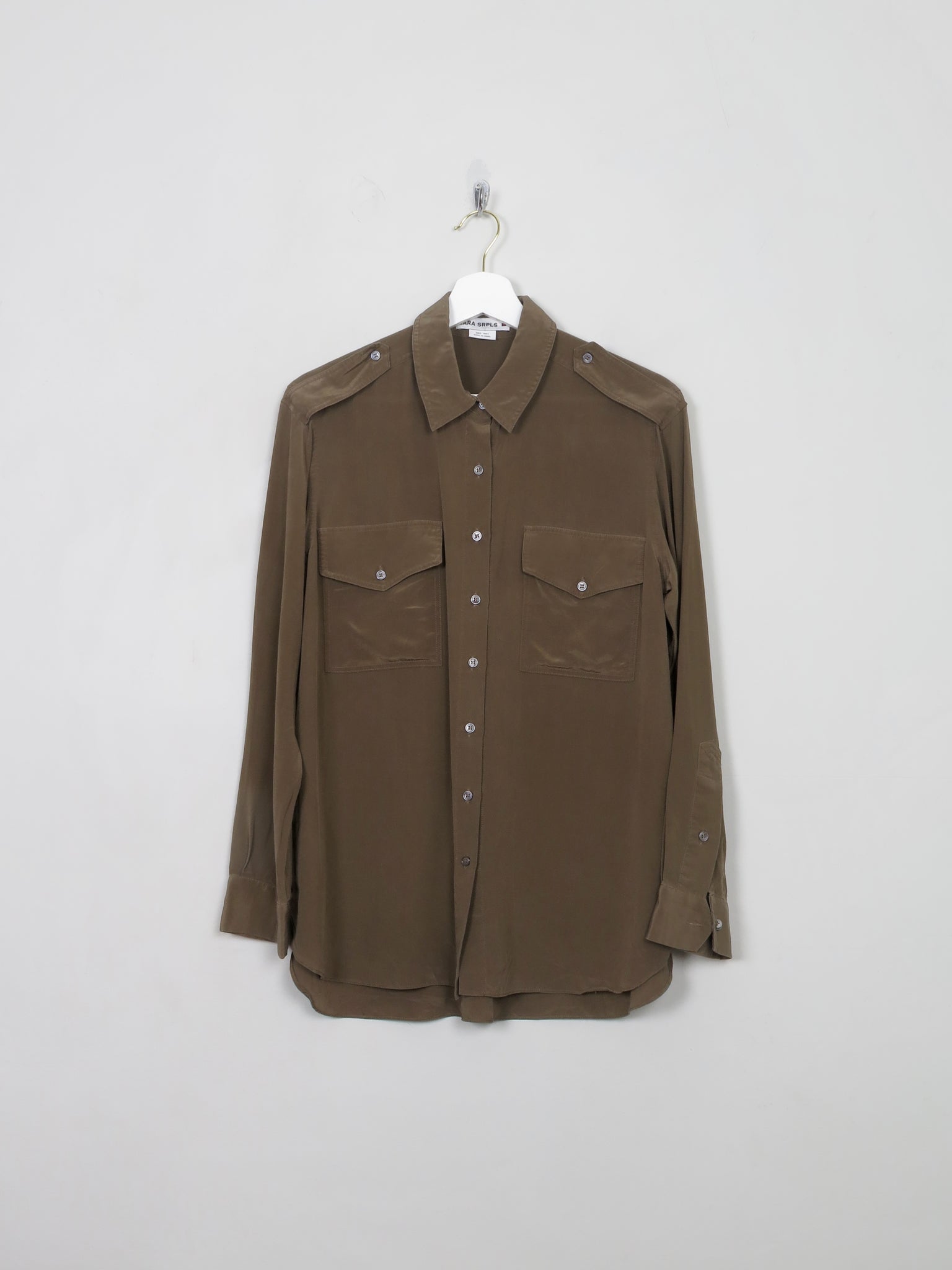 Women's Green Silk Zara Surplus Army Style Blouse S/M - The Harlequin