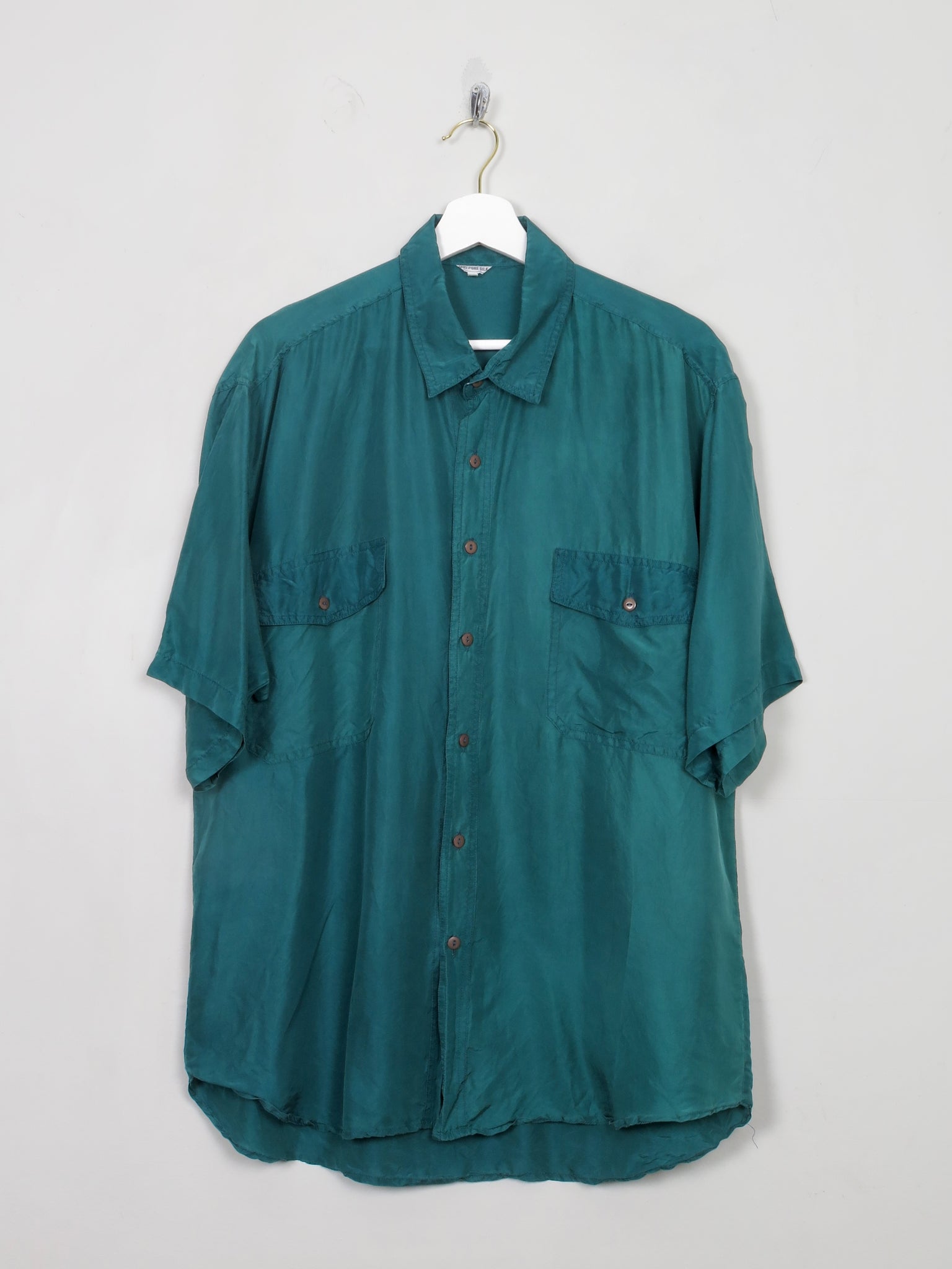 Men's Vintage Green Silk Shirt L