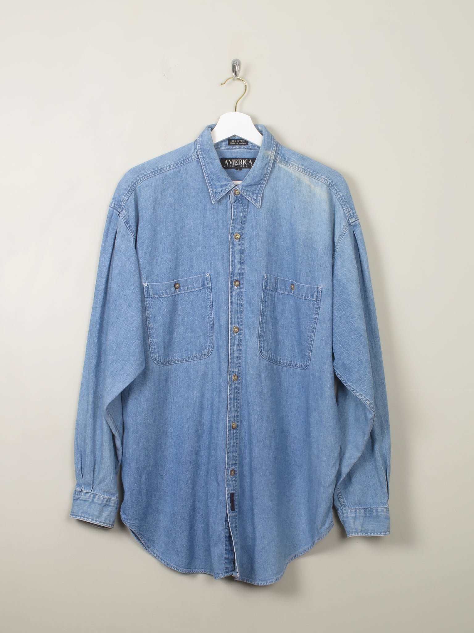 Men's Vintage Denim Perry Ellis Shirt L - The Harlequin