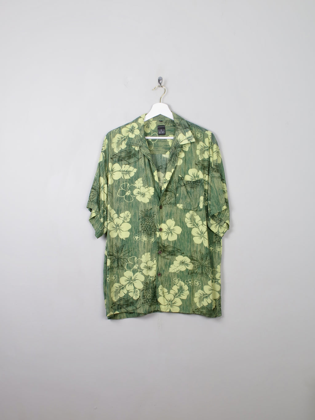 Men's Vintage Green Hawaiian Shirt M - The Harlequin