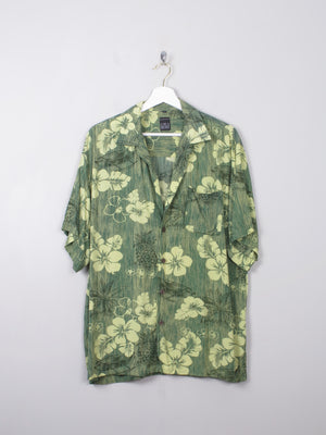 Men's Vintage Green Hawaiian Shirt M - The Harlequin