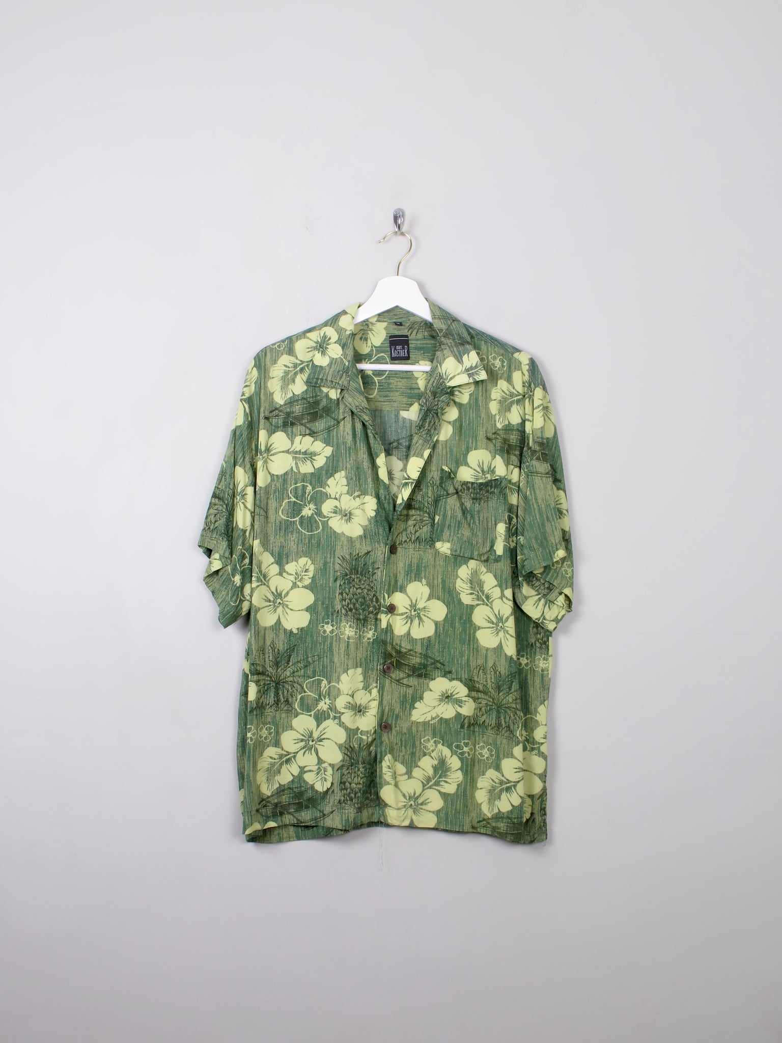 Men's Vintage Green Hawaiian Shirt M - The Harlequin