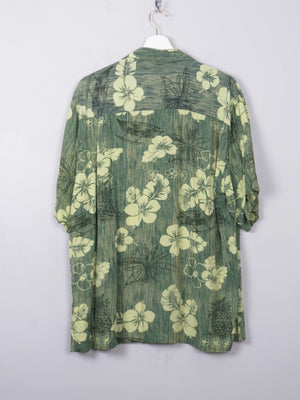 Men's Vintage Green Hawaiian Shirt M - The Harlequin